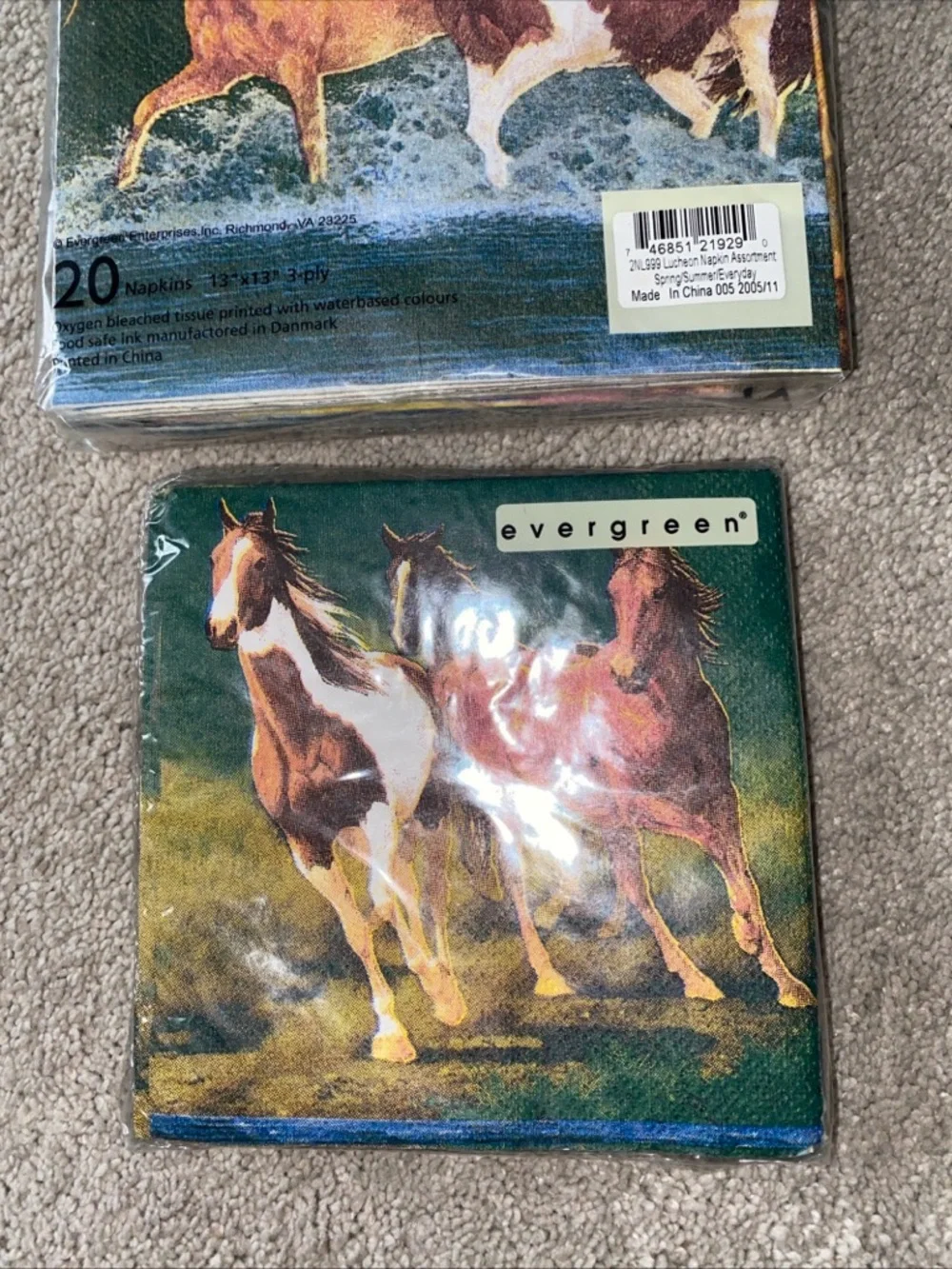 VTG Evergreen Horses Equestrian Cocktail & Luncheon‎ Napkins Set New Deadstock